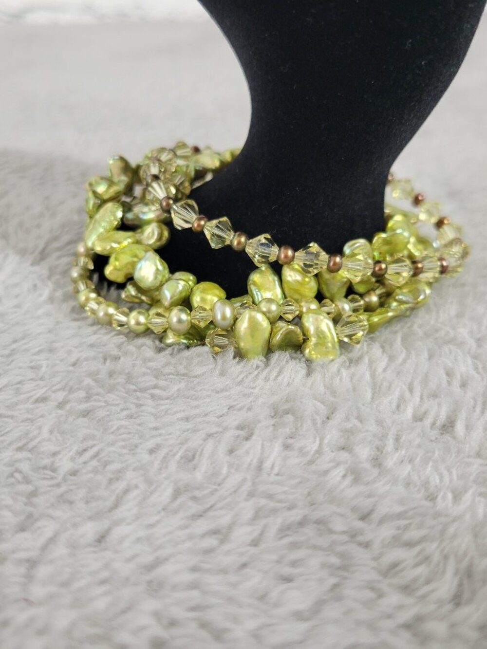 Multi-Strand Green Stones & Crystal Toggle Bracelet 7.5" Boho‎ Statement B11E